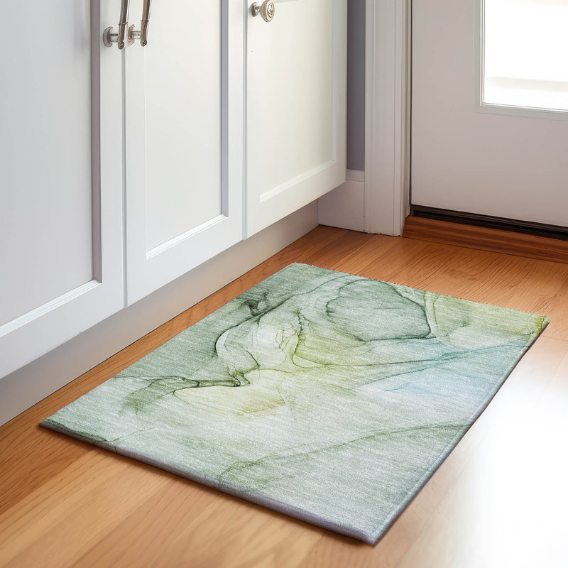 Premium Machine Washable Cerrito AMF502 Green Rug, Rectangle 1'8" x 2'6"