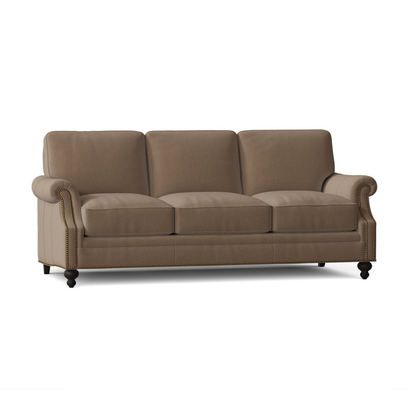 West Sofa, Aline Fumo Genuine Leather, Cobblestone, French Natural