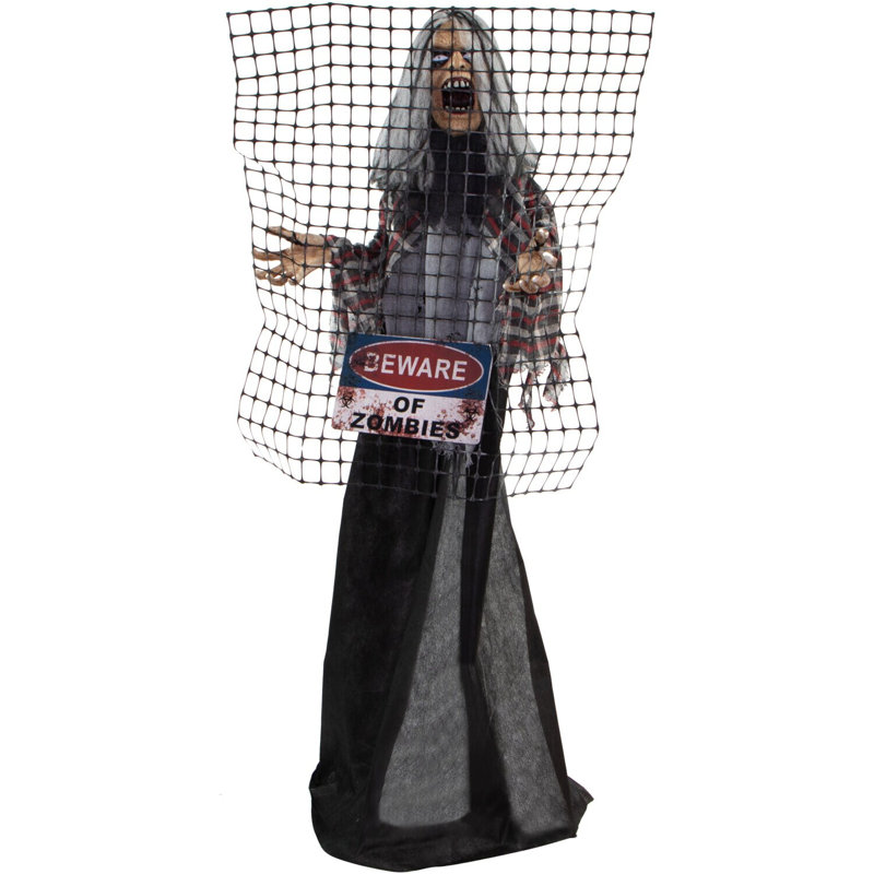 Zombies Haunted Hill Farm 5 Ft. Scary Zombie with Electric Fence Halloween Animatronic with Touch Activated Lights and Sound