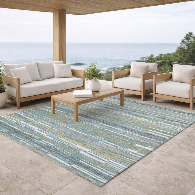 Machine Washable Indoor/Outdoor Chantille ACN2908 Striped Rug, Teal, 8' x 10'
