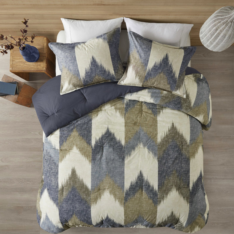 Édredon double / grand - Coton imprimé bleu marine, bourre, 2 taies décoratives pour une aventure romantique, double / grand, coton avec rembourrage
