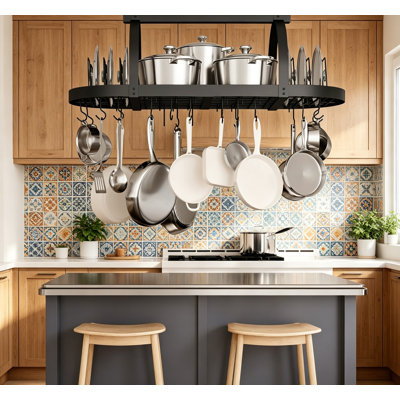 Ceiling Pot Rack with Lid Organizer, Oval Heavy Duty Hanging Ceiling Mount