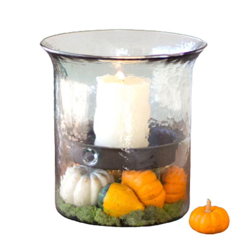 Large Clear Glass Candle Holder with Rustic Metal Insert