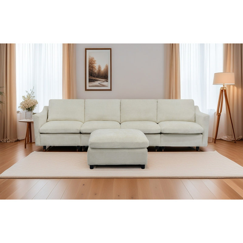Ensemble moderne de 4 pièces en lin beige avec 4 coussins, style ergonomique pour salon, appartement, bureau. Tissu et coussins en mousse souple de haute qualité. Design élégant, mousse à mémoire de forme, velours moelleux. Aucun assemblage requis.