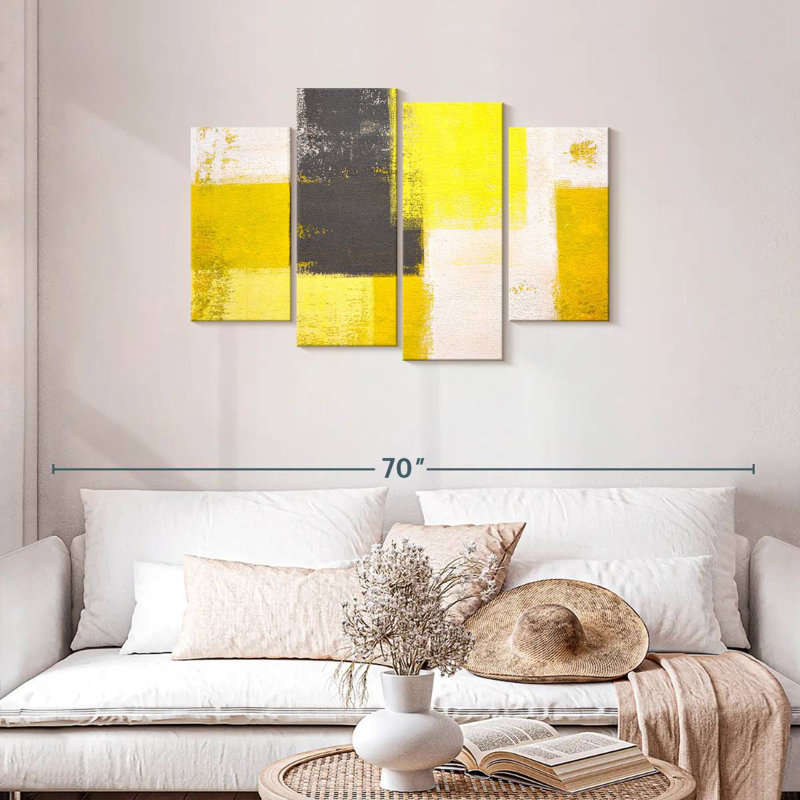 Avery Yellow And Gray Abstract, 27" H x 43" W