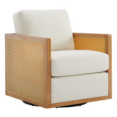Wynyard 27.6'' Casual Upholstered Rattan Swivel Armchair