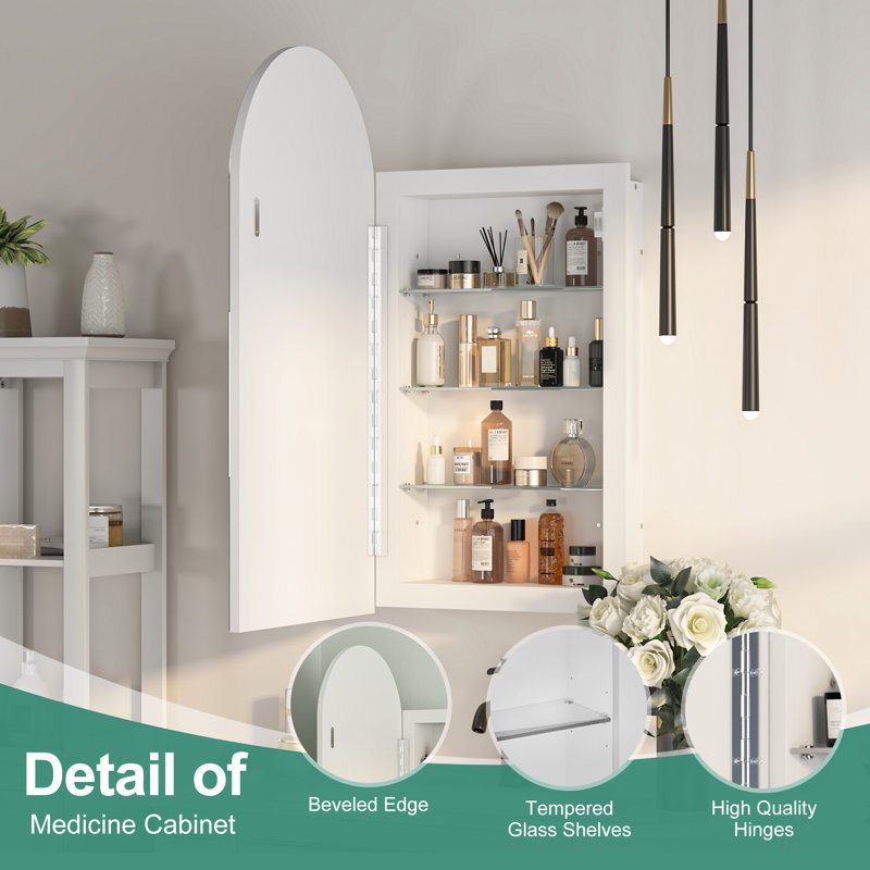 Aishwarya 40x80cm Wall-Mounted Arched Mirror Cabinet with 4-Tier Shelves
