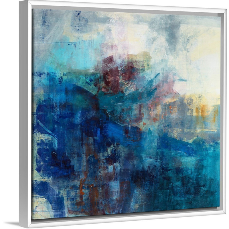 « ocean linen », peinture sur toile, Cadre flottant blanc, H 17,7 po x l 17,7 po x P 1,75 po