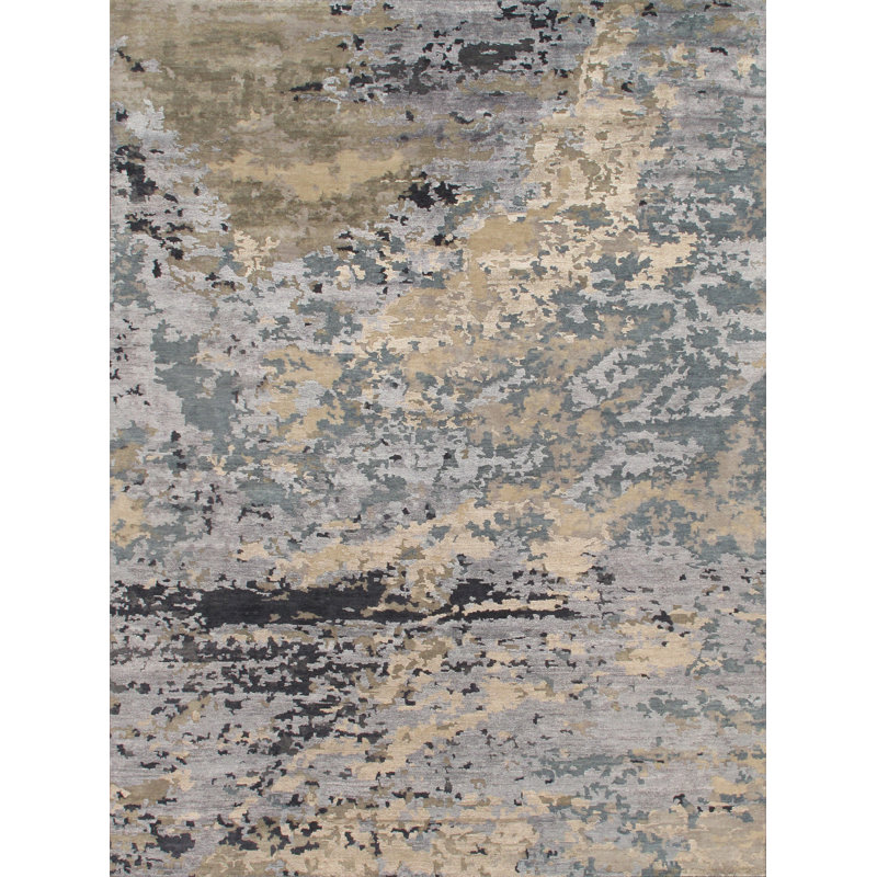 Tapis camouflage beige / gris / brun noué à la main