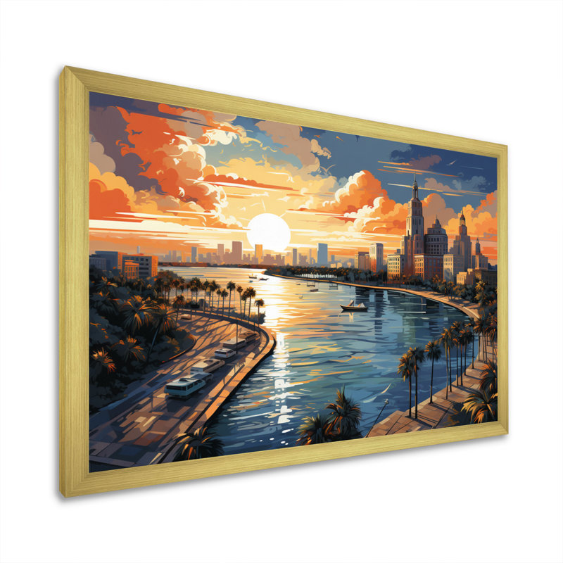 Sunshines State Miami II, H 34 po x l 44 po x P 1,5 po, Encadrement doré
