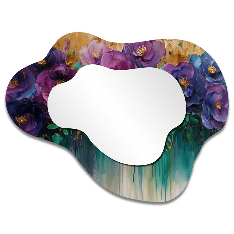 Fantasy Field - Roses Asymmetrical Wall Mirror, Modern Vanity Mirror, Printed on Metal, 27" x 35"