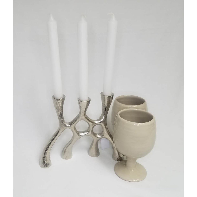 Metal Tabletop Candlestick with Candle Included, 11"H x 6"W x 1"D