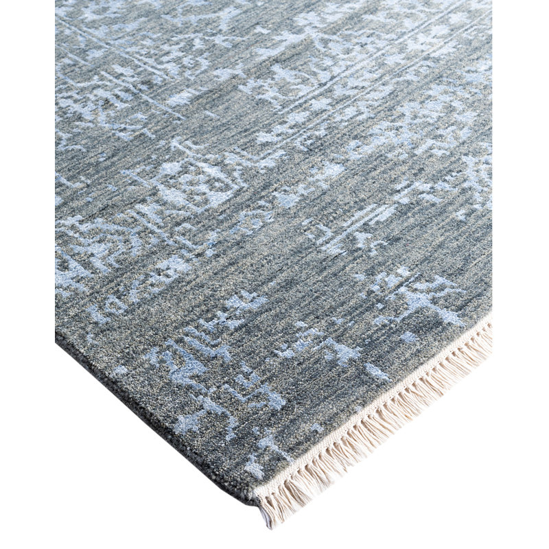 Tapis noué à la main de conception unique Ikat - bleu, 9 pi 2 po x 12 pi 3 po
