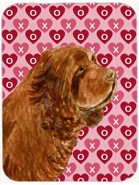 Planche à découper en verre caroline trésors sussex épagneul coeurs amour et st valentin Valentine Hearts