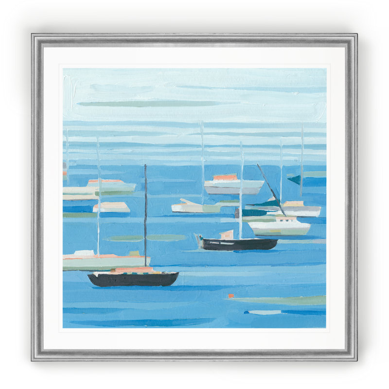 «Summer Regatta II», peinture sur toile, Cadre argenté, H 17,5 po x l 17,5 po x P 1,5 po