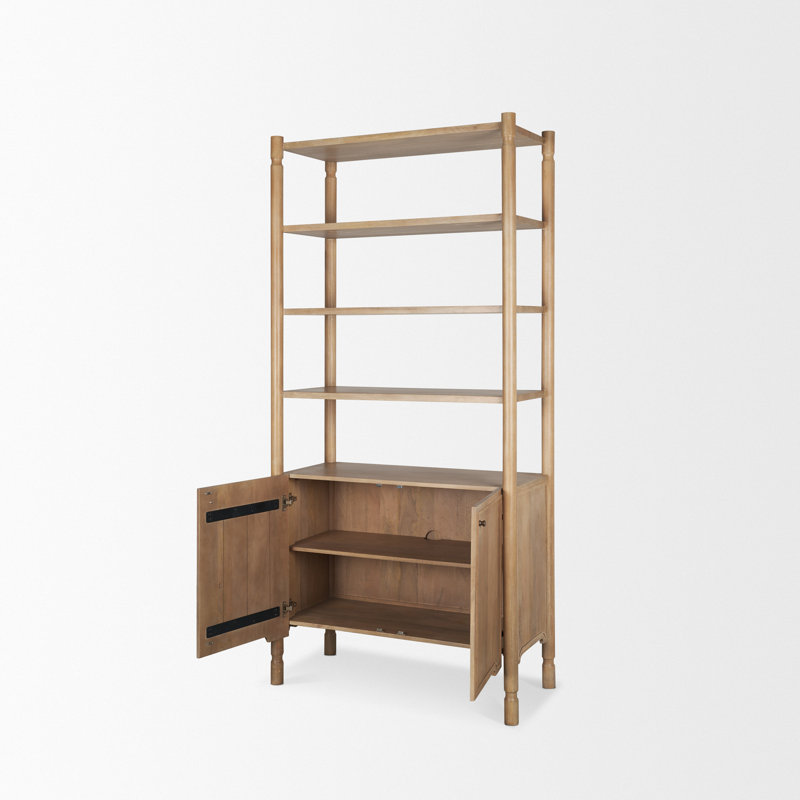 Edward Light Brown Wood 2 Door 3 Shelves Open Shelving Unit, Honey Brown