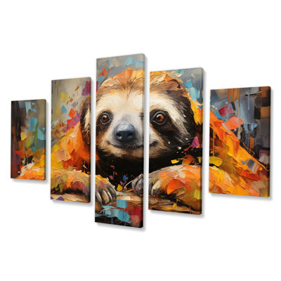 Slumbering Sloth Collage - Animals Wall Art Print - 5 Panels