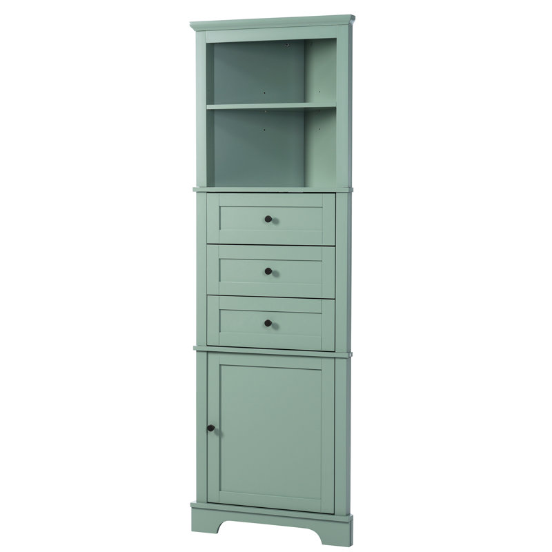 Triangle Tall Cabinet With 3 Drawers And Adjustable Shelves For Bathroom, Kitchen Or Living Room, MDF Board With Painted Finish