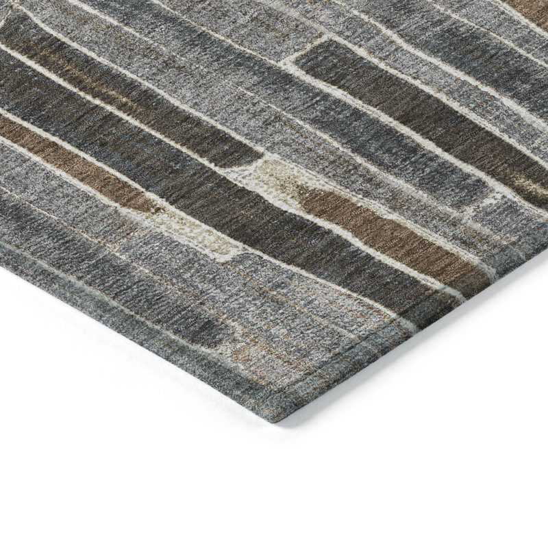 Tapis extérieur lavable rayé 3 pi x 5 pi étain et brun