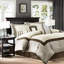 Édredon 7 pièces pour grand lit, couleurs taupe / brun, rembourrage, coussins décoratifs inclus, pièce, ruban, taies décoratives