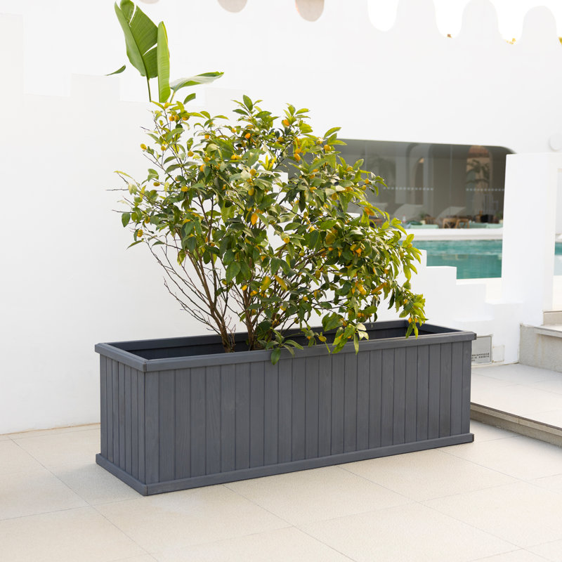 Boîte à fleurs rectangulaire en cèdre massif avec trous de drainage Barros, Gris, H 22,5 po x l 72 po x P 22,5 po