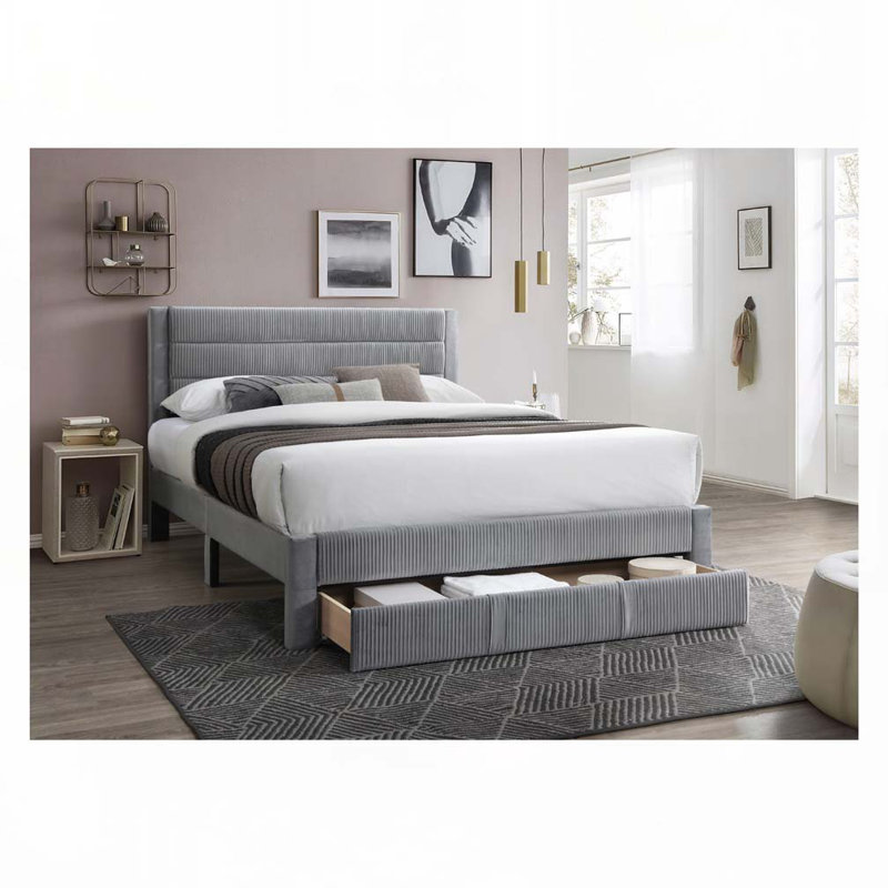 Lit de rangement en velours Mercer41, Gris, Grand lit