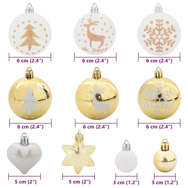 vidaXL Christmas Bauble Plastic, White/Gold