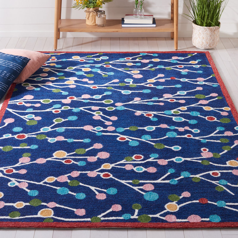 Jalayiah Hand Tufted Wool/Cotton Abstract Rug in Blue/Pink, Rectangle 8' x 10'