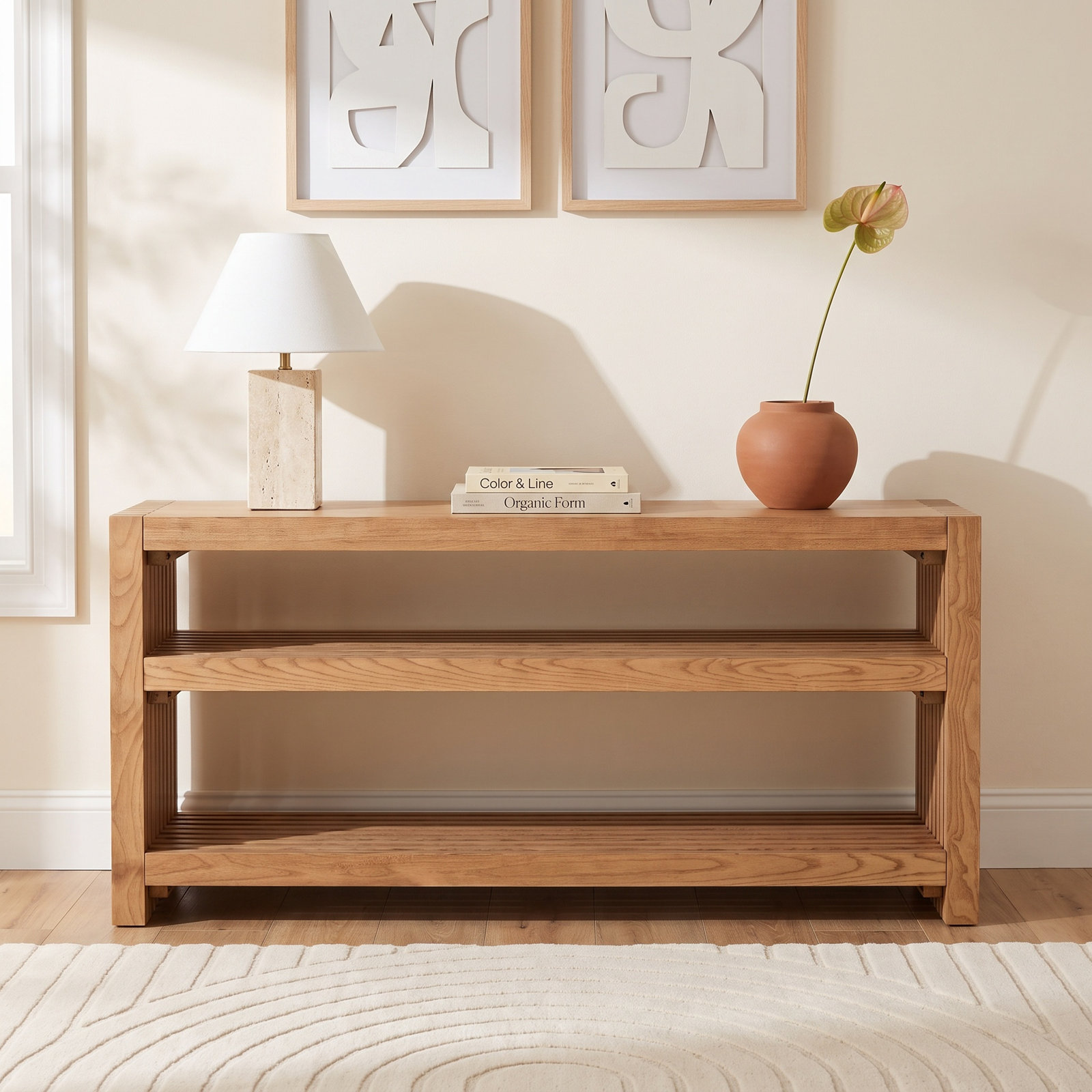 Finnian 64" Console Table, Natural Wood