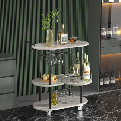 Light Gray Bar Carts With 4-tier Storage Shelves
