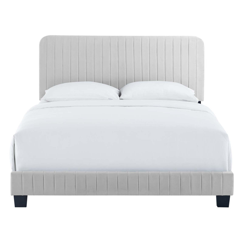 Lit plateforme en velours Celine Channel, Gris pale, Double