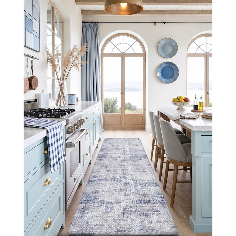 Tapis de sol de cuisine rembourré anti-fatigue, format couloir 23 x 86 pouces, bleu
