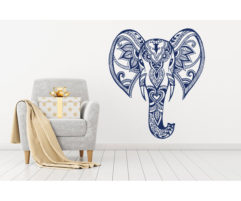 Décalcomanie murale éléphant mehndi Yatton, Bleu marine