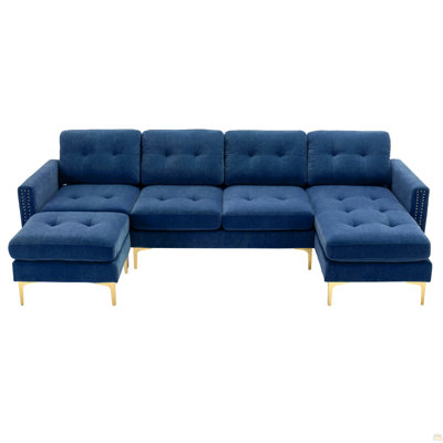 110" L-Shape Convertible Sectional Sofa Couch With Movable Ottoman