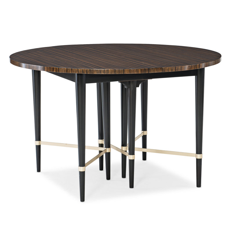 Black and Brown Extendable Round Wood Dining Table