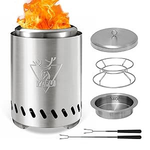 Portable Tabletop Fire Pit, Wood & Pellet Dual Fuel Stainless Steel Fire Bowl, Low Smoke Outdoor Camping Fireplace with Storage Bag