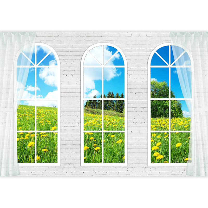 Window View Curtain Nature Wilderness Wall Mural, 100" L x 144" W