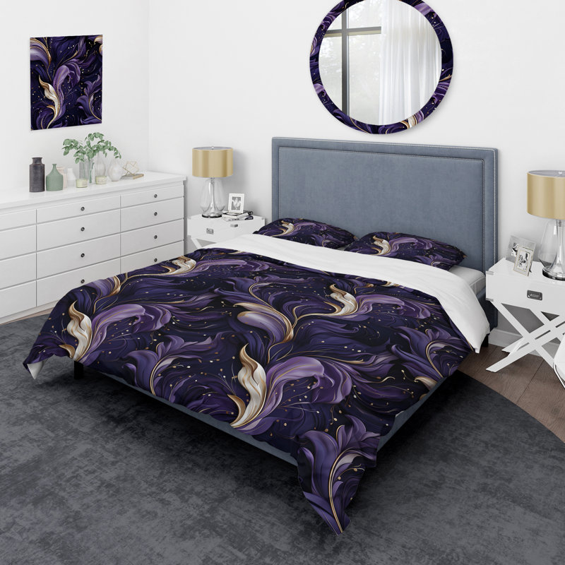 Ensemble de housse de couette Deep Purple Wave Majesty Glam - Glam, Housse de couette pour grand lit et 2 taies décor
