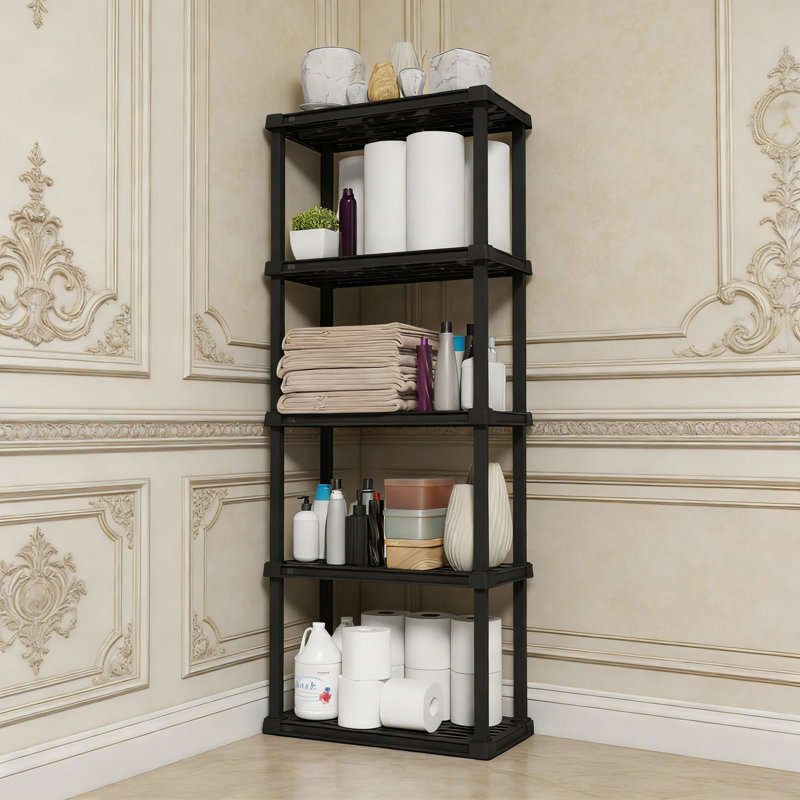 5-Tier Plastic Storage Shelves, 150Lb Capacity Home Organizer For Multiple Rooms, 63.63'' H x 23.9'' W x 11.8'' D