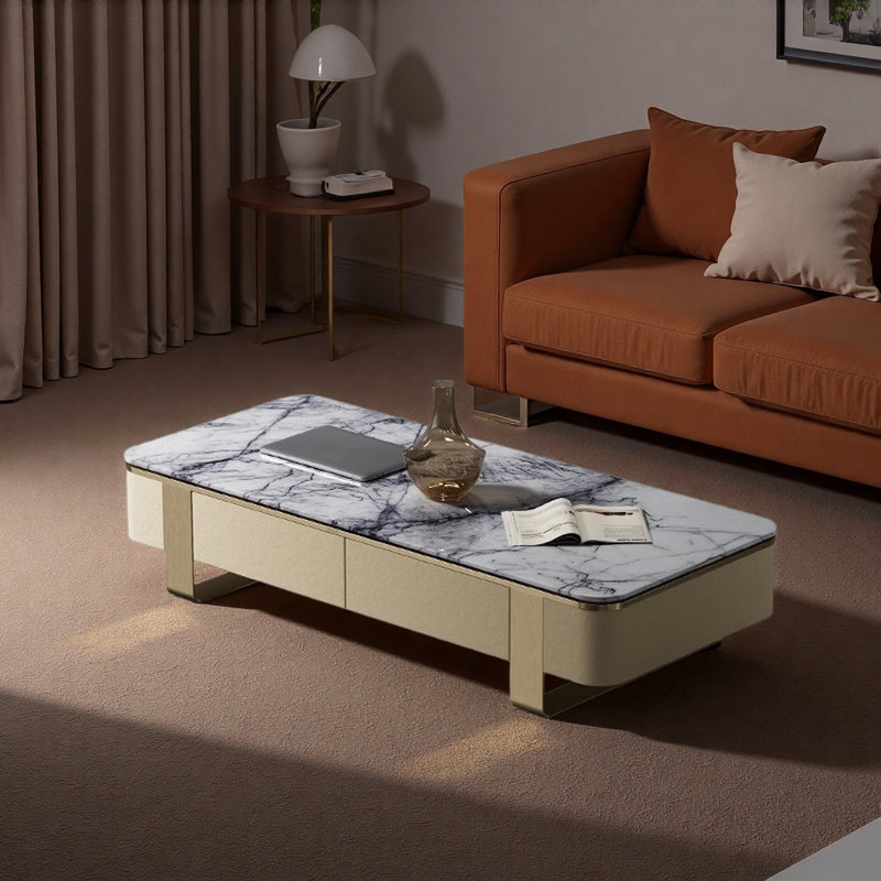 Modern Italian Rectangular Coffee Table, 14.2" H x 63" L x 27.6" W, Black/White
