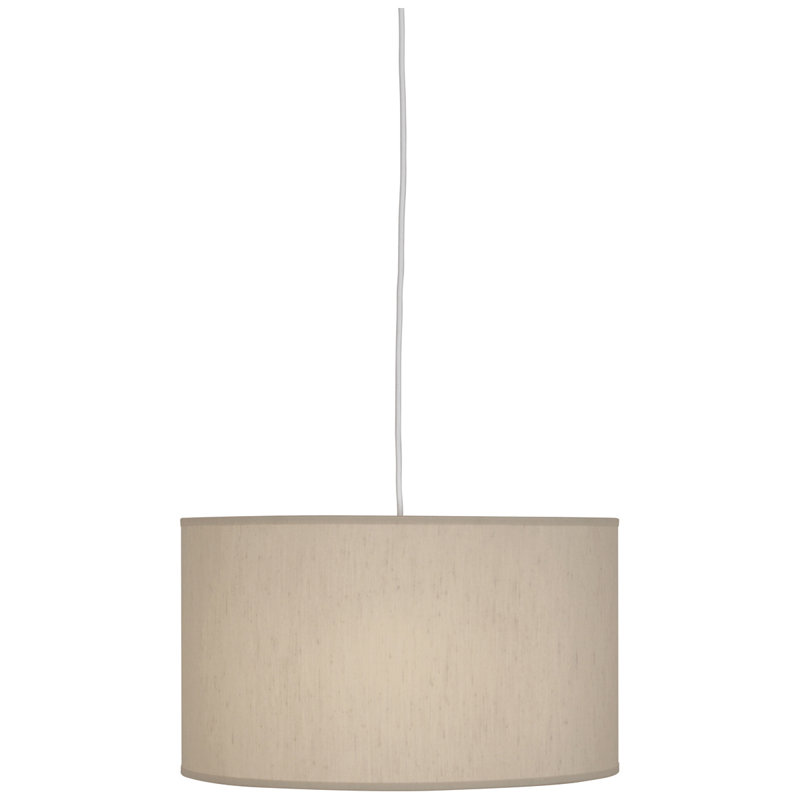 Elena Streamlined 18" Drum Pendant in Painted White with Bone Dupoini Shade