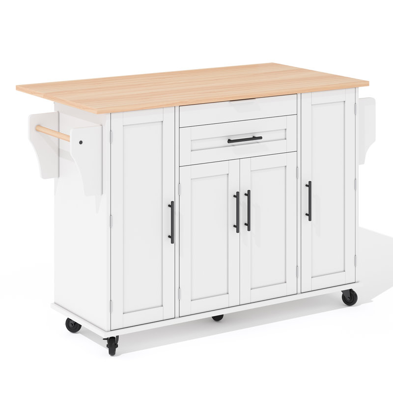 Wood Kitchen Island, White/Natural	