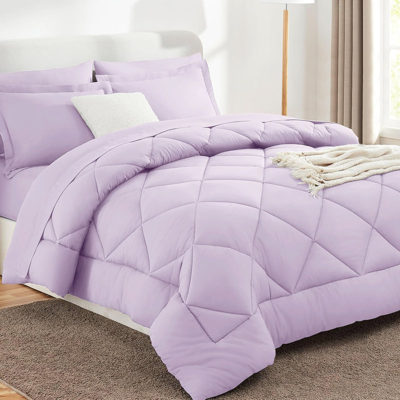 7-Piece Comforter Set, Microfiber, All Season Bed in a Bag – Light Purple, King, King Comforter + 6 Additional Pieces