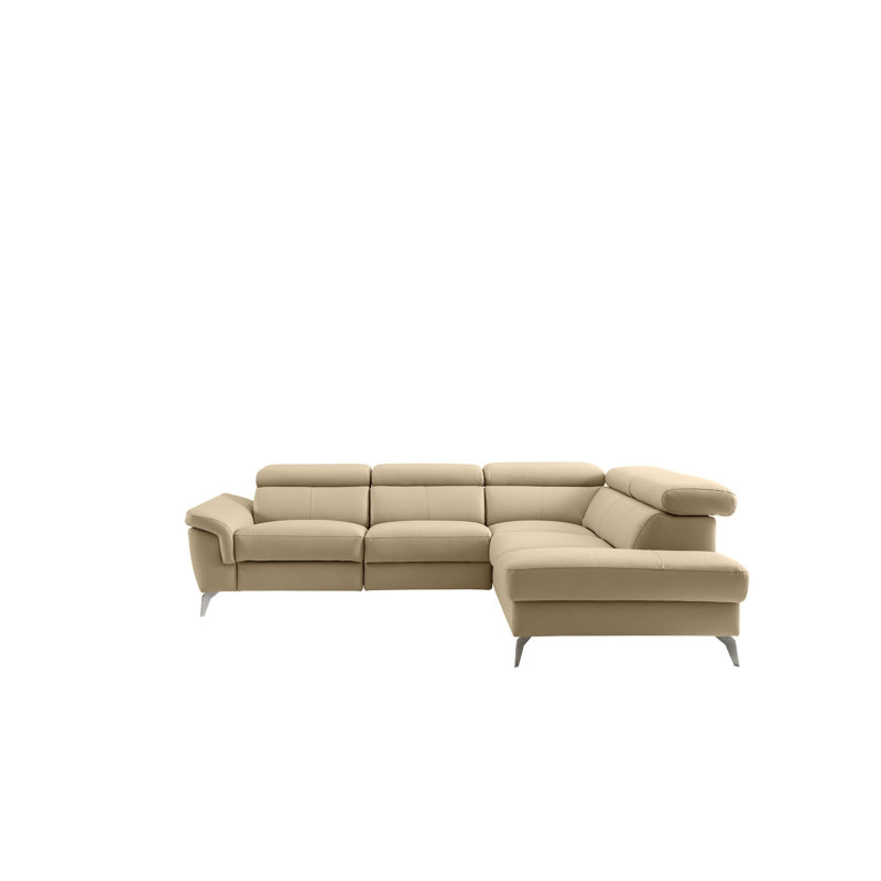 Manhattan Genuine Leather Reclining Corner Sofa, Right Hand Facing, Beige