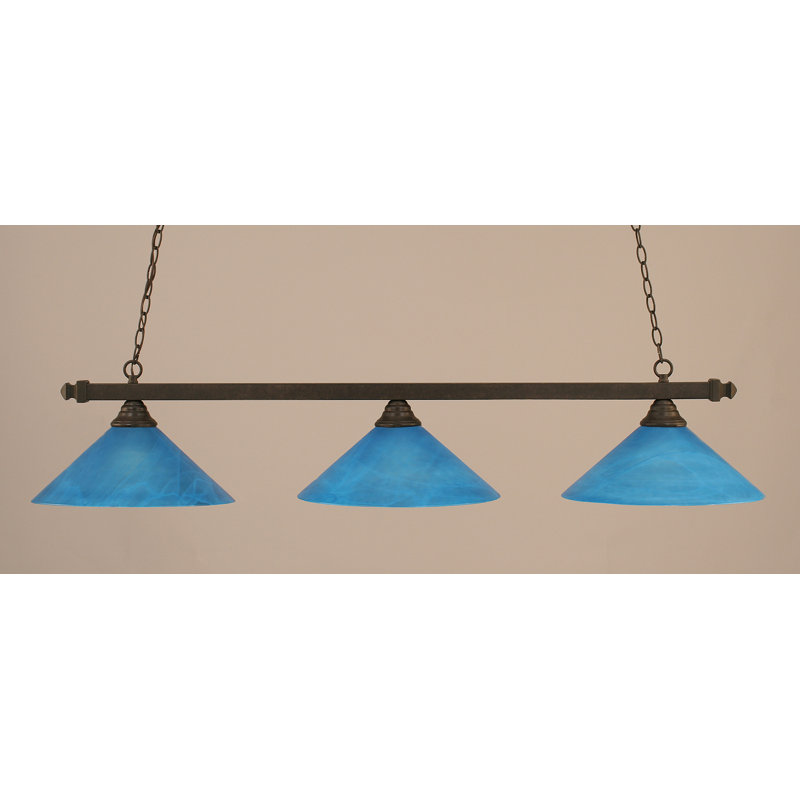 Barre carrée 3 lumières avec verre italien bleu 16 po, Granit foncé