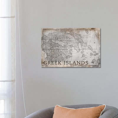 Greek Islands Map, Vintage 1 Piece Wrapped Canvas Painting