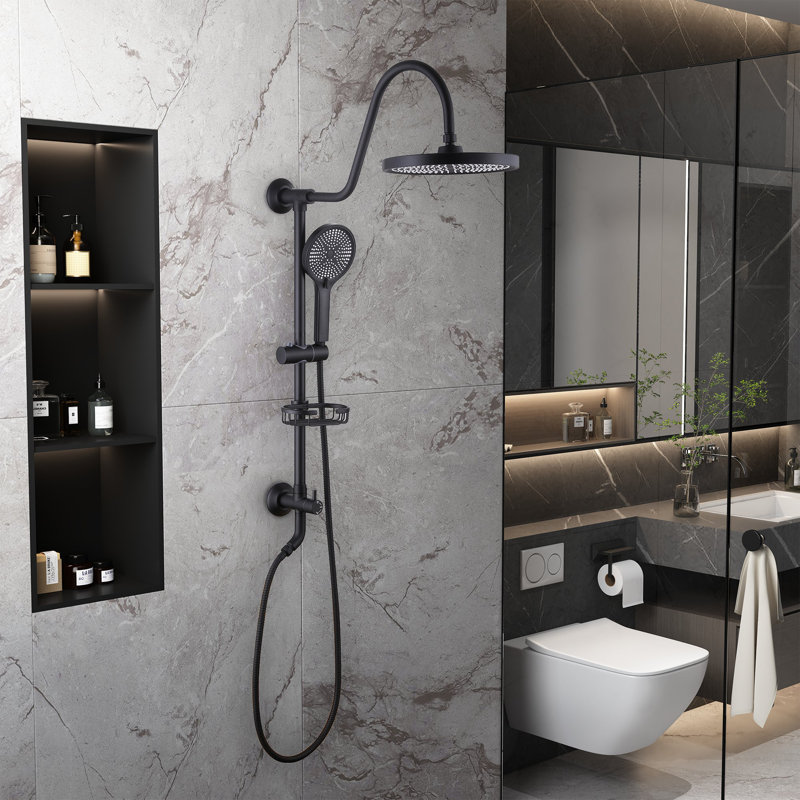 Robinet de douche à 2 fonctions avec pomme de douche à jet de pluie de 10 pouces, massage et jet complet, Noir mat