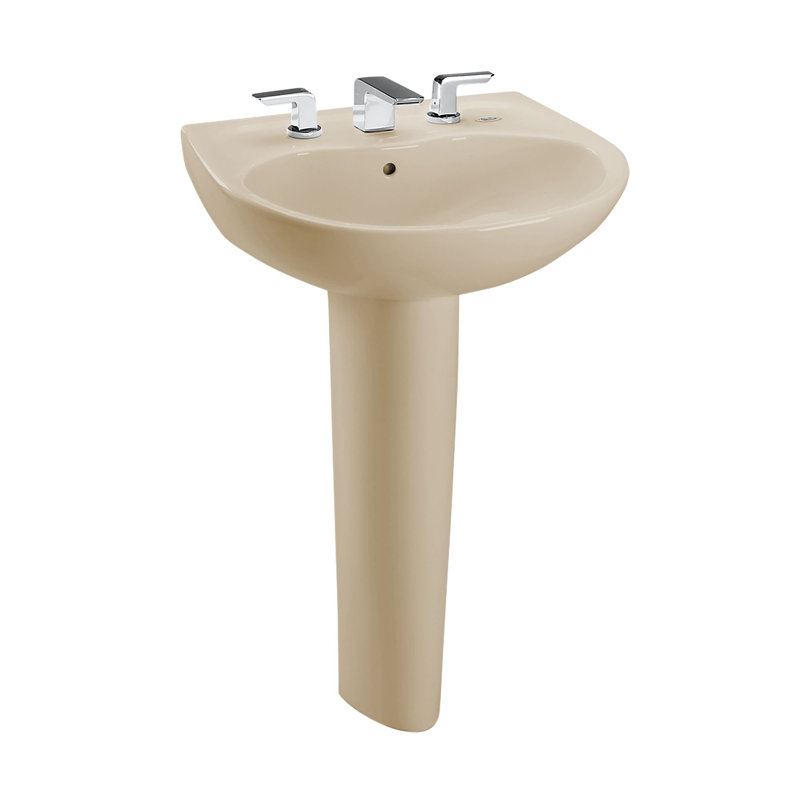 Supreme® Vitreous China U-Shaped Pedestal Bathroom Sink with Overflow, Bone, 8" Centers