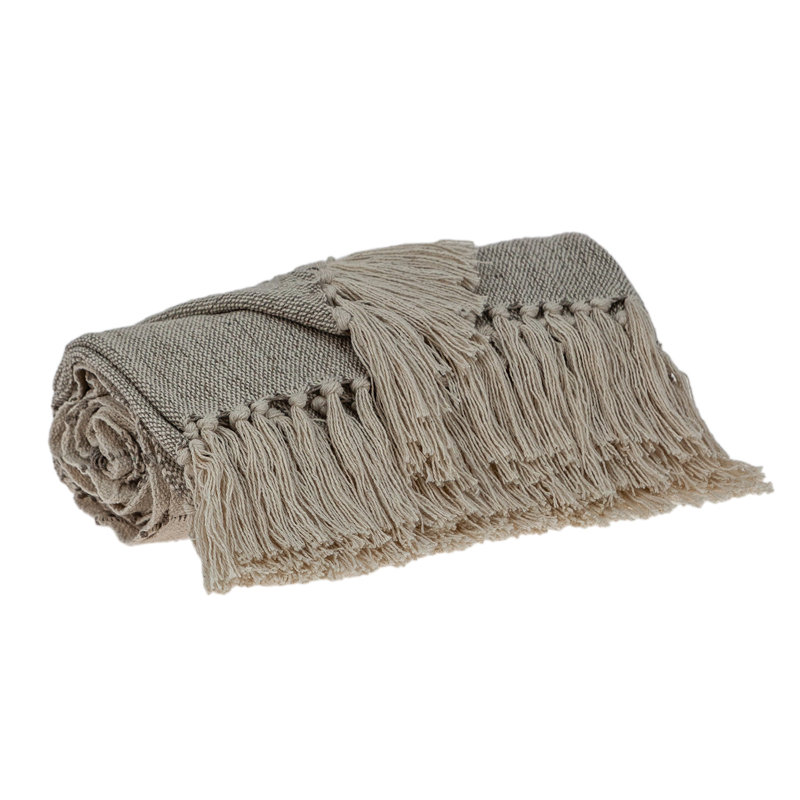 Jeté tissé à la main touffeté à franges beige