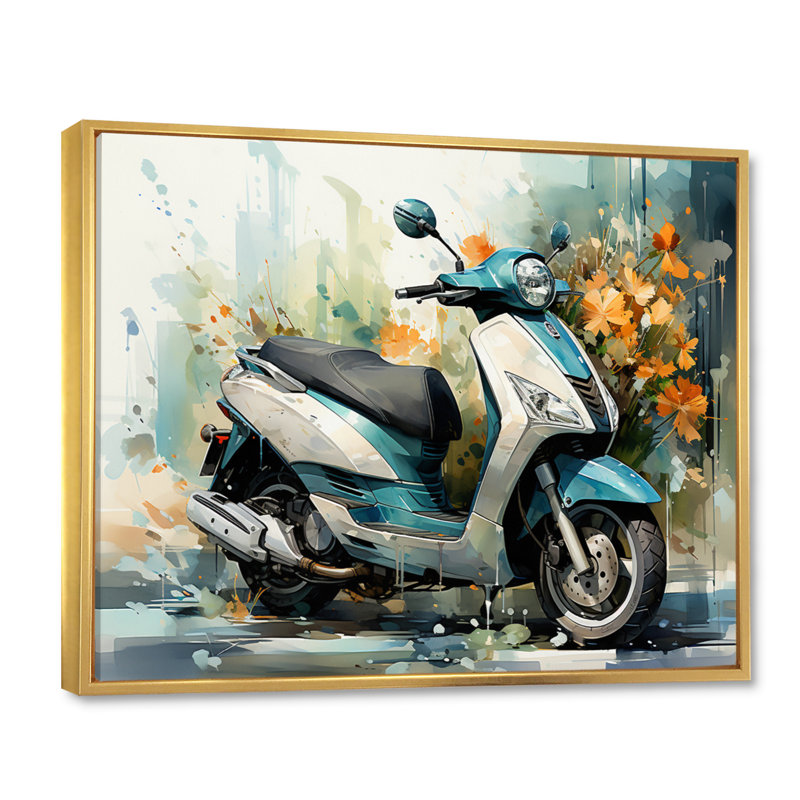 Scooter Business Class - impression d'art mural Scooter, Cadre flottant doré, H 24 po x l 32 po x P 1 po